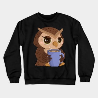 Cute Coffee Owl Crewneck Sweatshirt